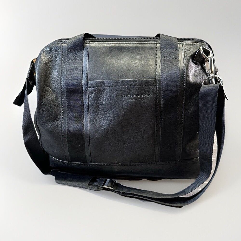 Marc New York Black Faux Leather Duffel Bag – Travel Tote by Andrew Marc
